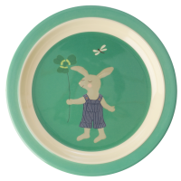 Green Bunny Rabbit Print Kids Melamine Plate By Rice DK